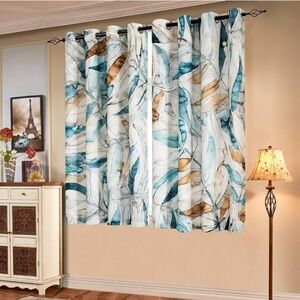 Brand New,Subrtex Room Darkening 2 Panel Window Drapes, 52"x 63", Teal Blue,Tan